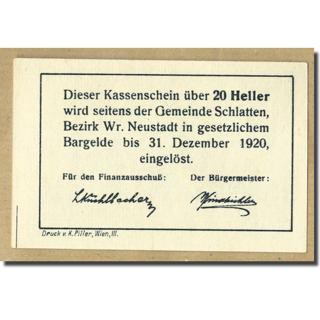 Geldschein, Österreich, Bromberg, 20 Heller, paysage, UNZ-, Mehl:105a
