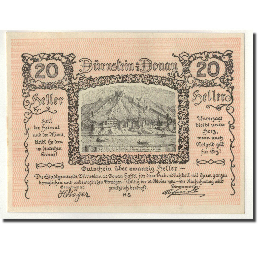 Geldschein, Österreich, Dürnstein, 20 Heller, paysage, UNZ-, Mehl:138