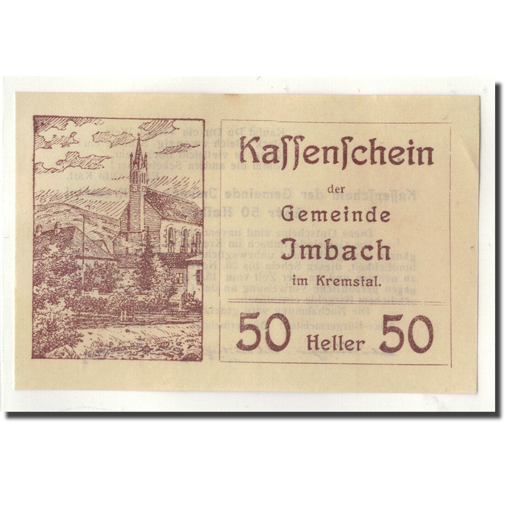 Banknote, Austria, Imbach, 50 Heller, Eglise, UNC(63), Mehl:404 Ib