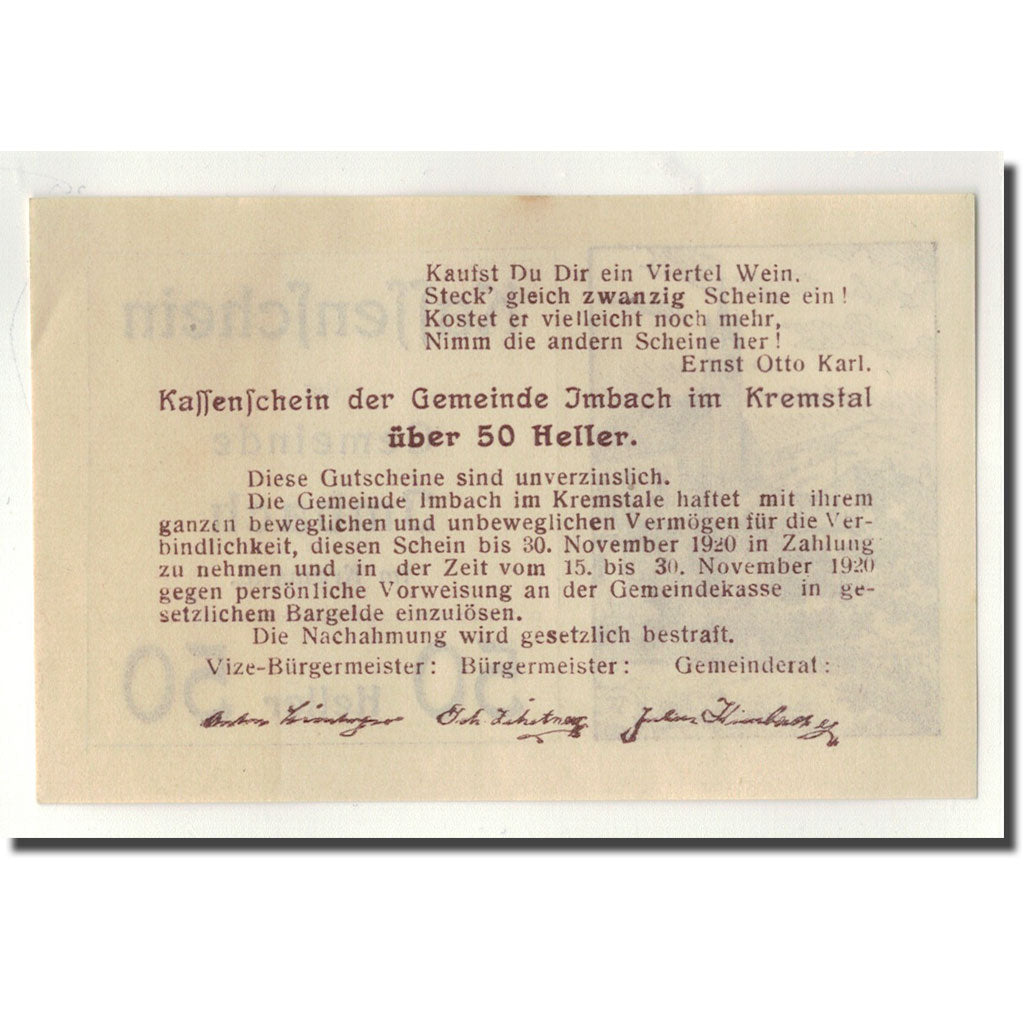 Banknote, Austria, Imbach, 50 Heller, Eglise, UNC(63), Mehl:404 Ib