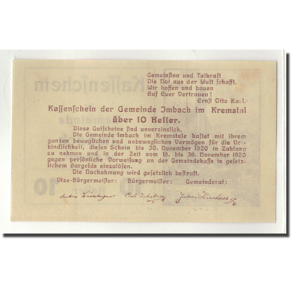 Geldschein, Österreich, Imbach, 10 Heller, Eglise, UNZ-, Mehl:404 Ib