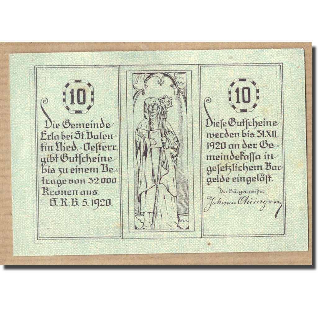 Banknote, Austria, Erla, 10 Heller, Eglise, 1920, UNC(63), Mehl:180 b