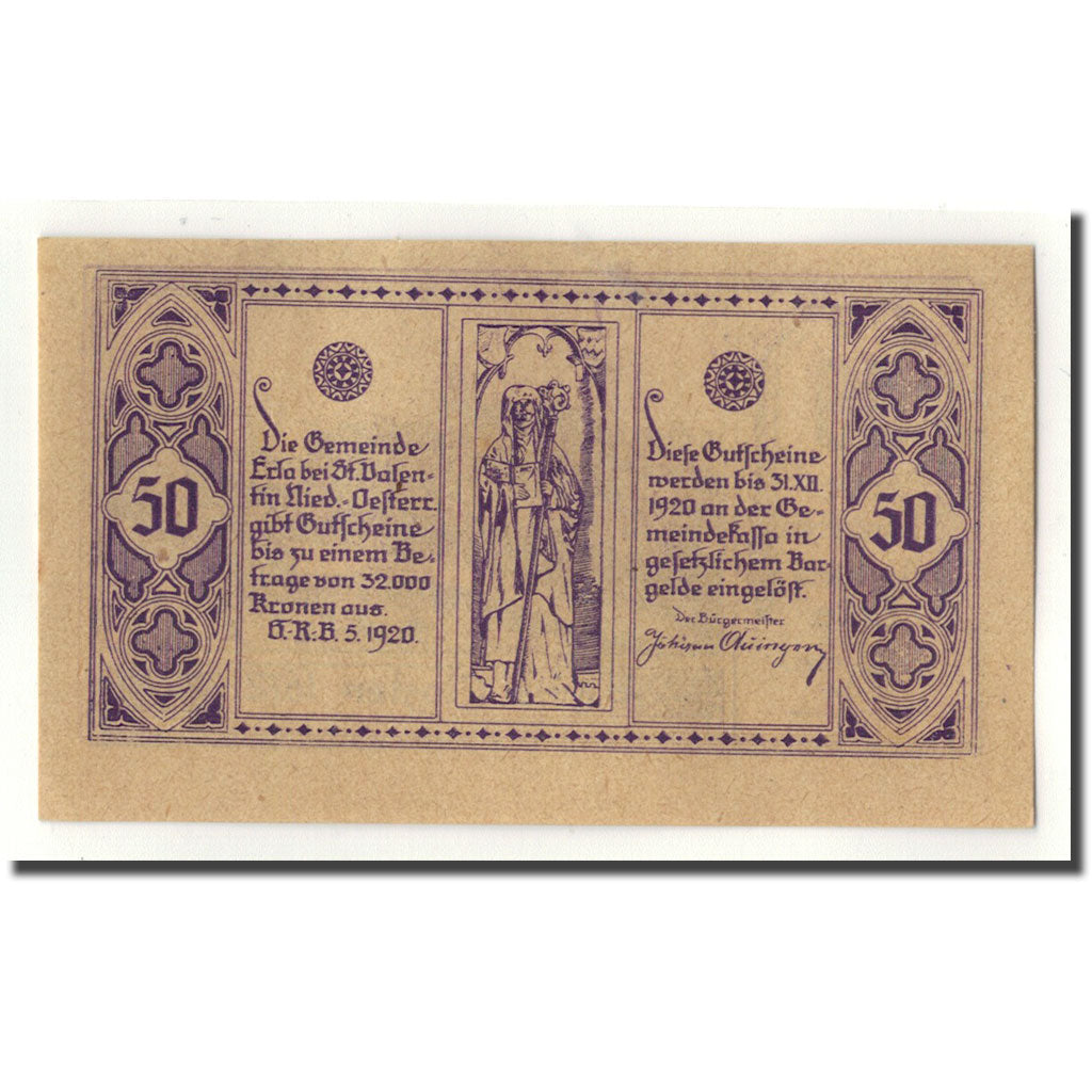 Geldschein, Österreich, Erla, 50 Heller, Eglise, 1920, UNZ-, Mehl:180 b