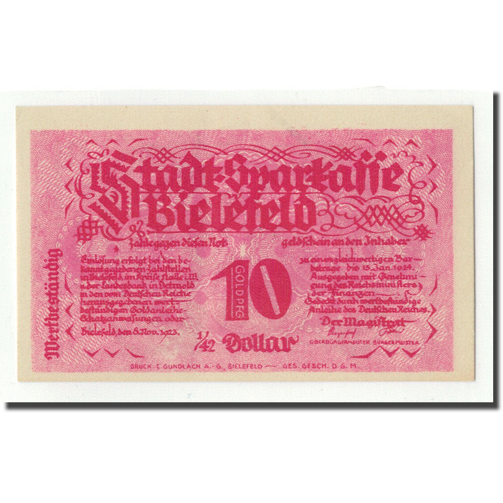 Banknote, Germany, Bielefeld, 10 Pfennig, personnage, 1923, 1923-11-08, UNC(63)