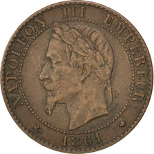 FRANCE, Napoléon III, 2 Centimes, 1861, Paris, KM #796.4, EF(40-45), Bronze, G..