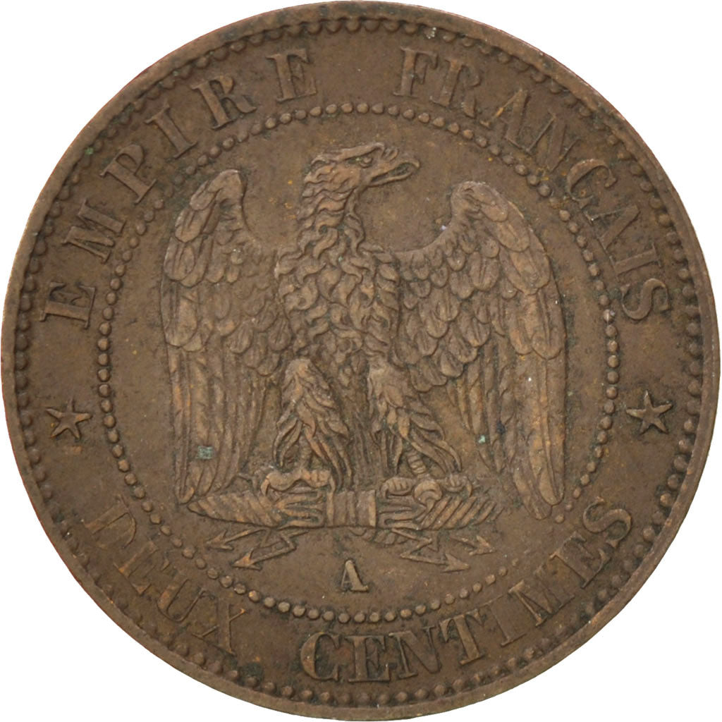 FRANCE, Napoléon III, 2 Centimes, 1861, Paris, KM #796.4, EF(40-45), Bronze, G..