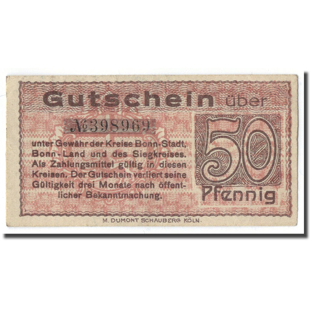 Banknote, Germany, Bonn, 50 Pfennig, paysage, 1918, UNC(63)