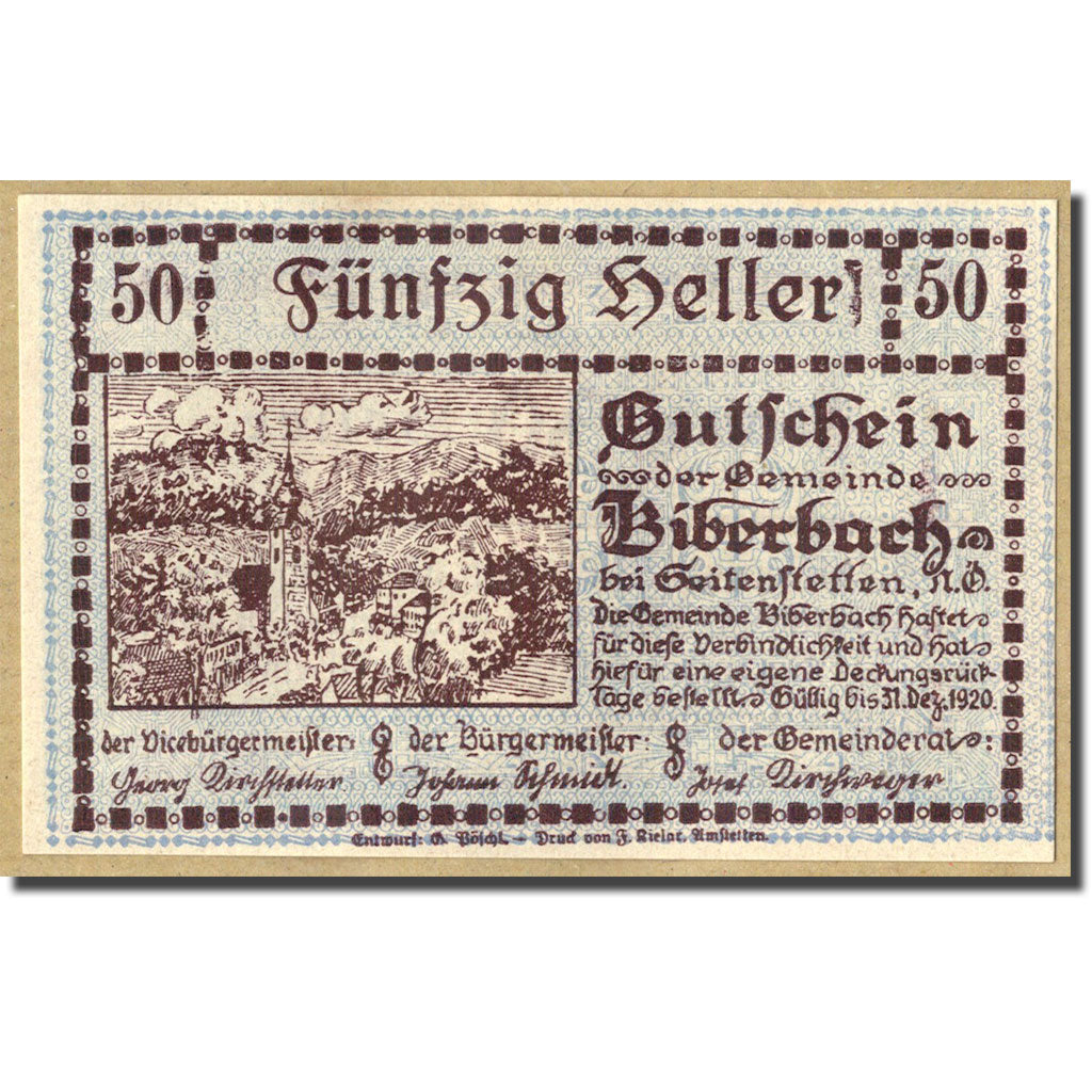 Geldschein, Österreich, Biberbach, 50 Heller, paysage, UNZ-, Mehl:86 Ia