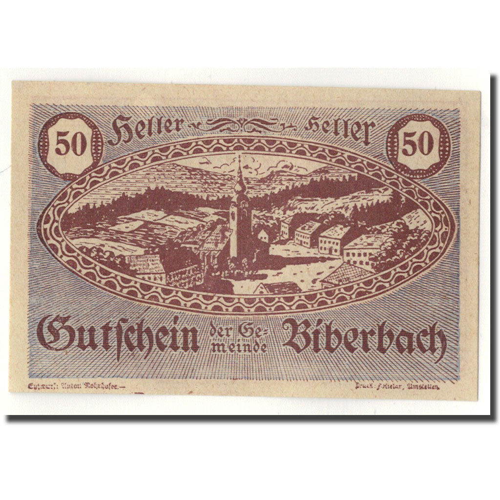 Geldschein, Österreich, Biberbach, 50 Heller, paysage, UNZ-, Mehl:86 IIc