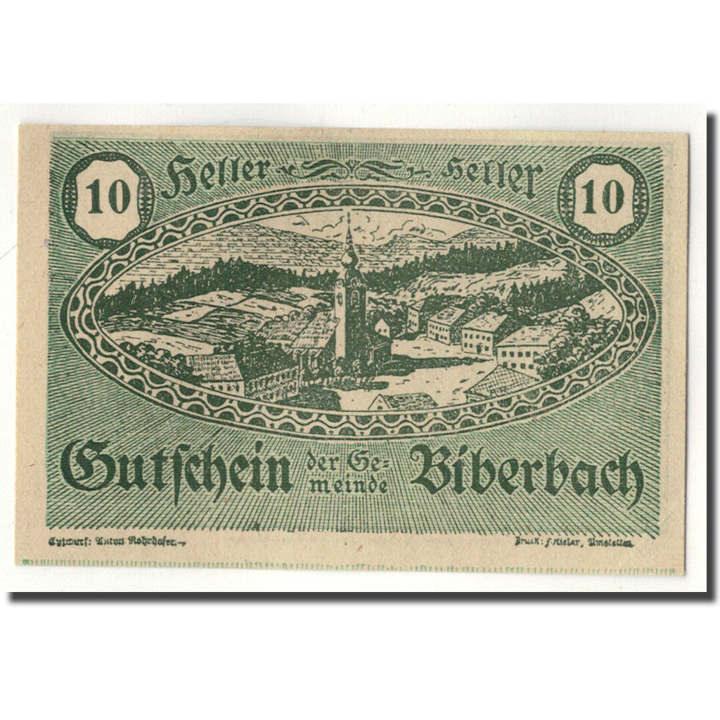Banknote, Austria, Biberbach, 10 Heller, paysage, UNC(63), Mehl:86 IIc