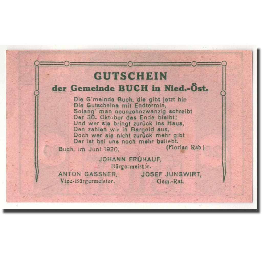 Banknote, Austria, Buch, 20 Heller, paysage, 1920, UNC(63), Mehl:113a