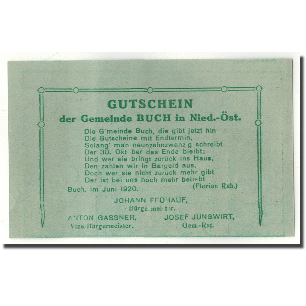 Geldschein, Österreich, Buch, 50 Heller, paysage, 1920, UNZ-, Mehl:113a