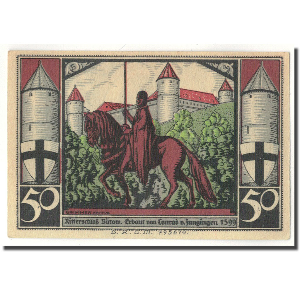 Banknote, Germany, Bütow, 50 Pfennig, chevalier, 1922, UNC(63), Mehl:204.1b