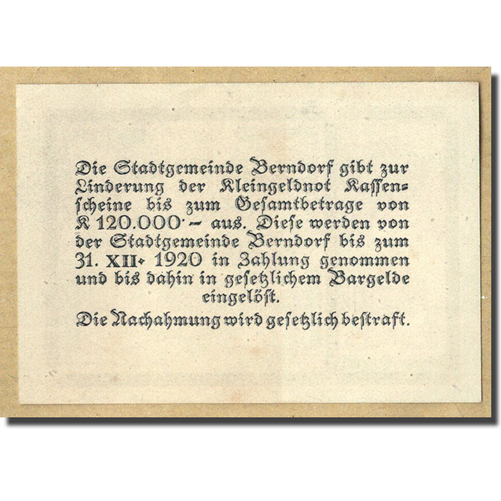 Geldschein, Österreich, Berndorf, 50 Heller, cathédrale, 1920, 1920-04-16
