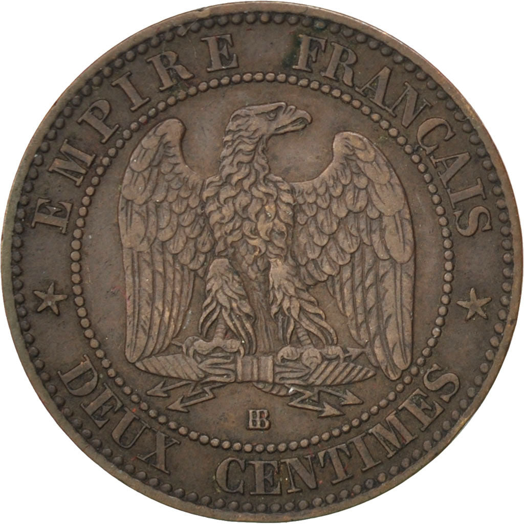 Second Empire, 2 Centimes Napoléon III tête laurée, 1862 BB, Strasbourg, Gadoury