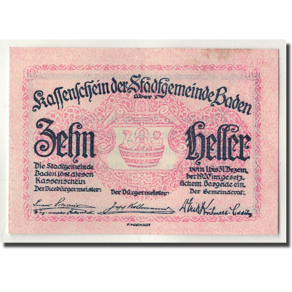 Geldschein, Österreich, Baden, 10 Heller, paysage, 1920, 1920-12-31, UNZ-