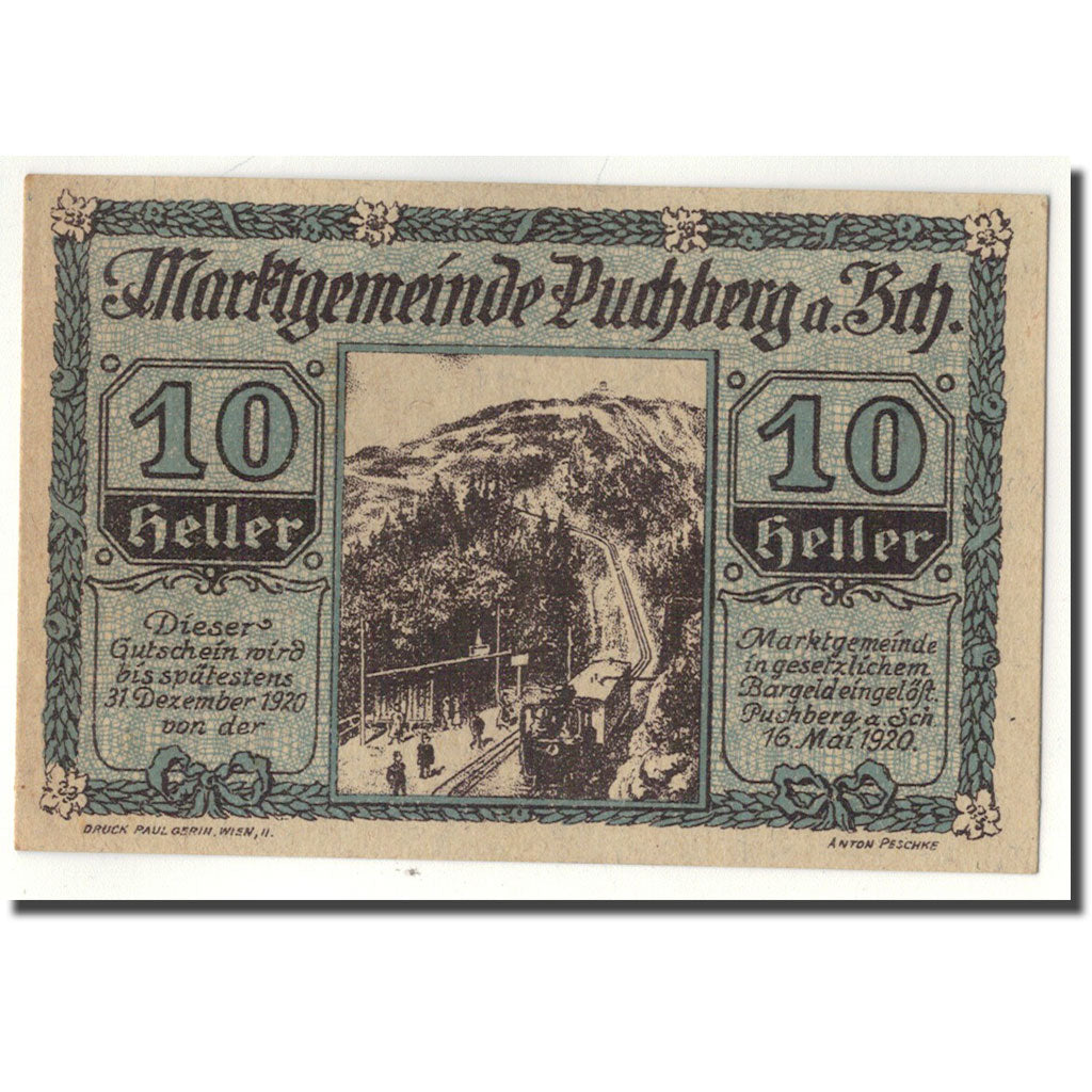Banknote, Austria, Payerbach, 10 Heller, paysage, 1920, 1920-05-16, UNC(63)