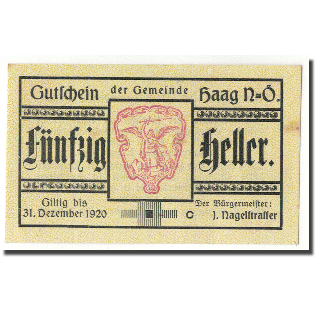 Geldschein, Österreich, Haag, 50 Heller, Ecusson, 1919, 1919-12-20, UNZ-