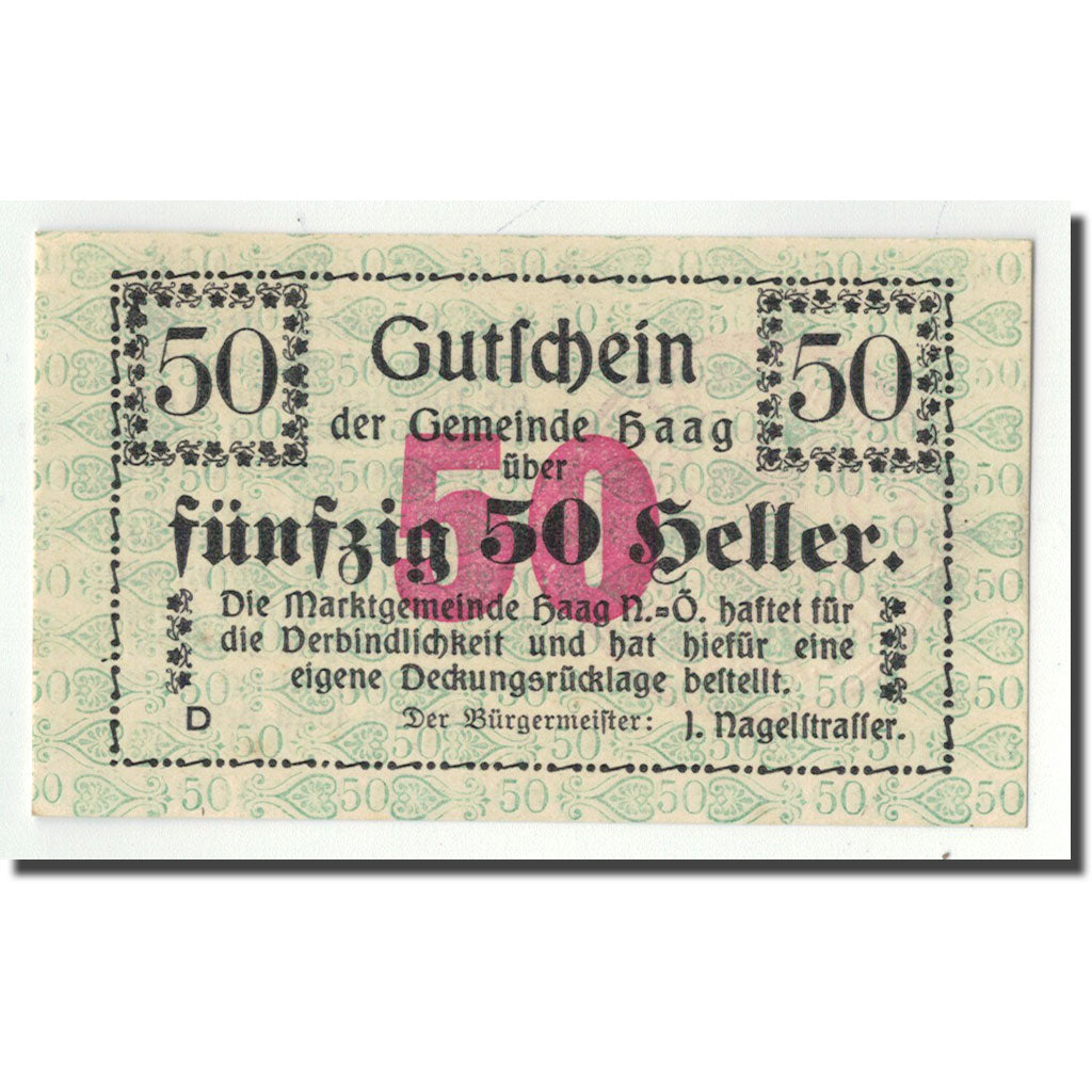 Geldschein, Österreich, Haag, 50 Heller, Ecusson 1, 1919, 1919-12-20, UNZ-