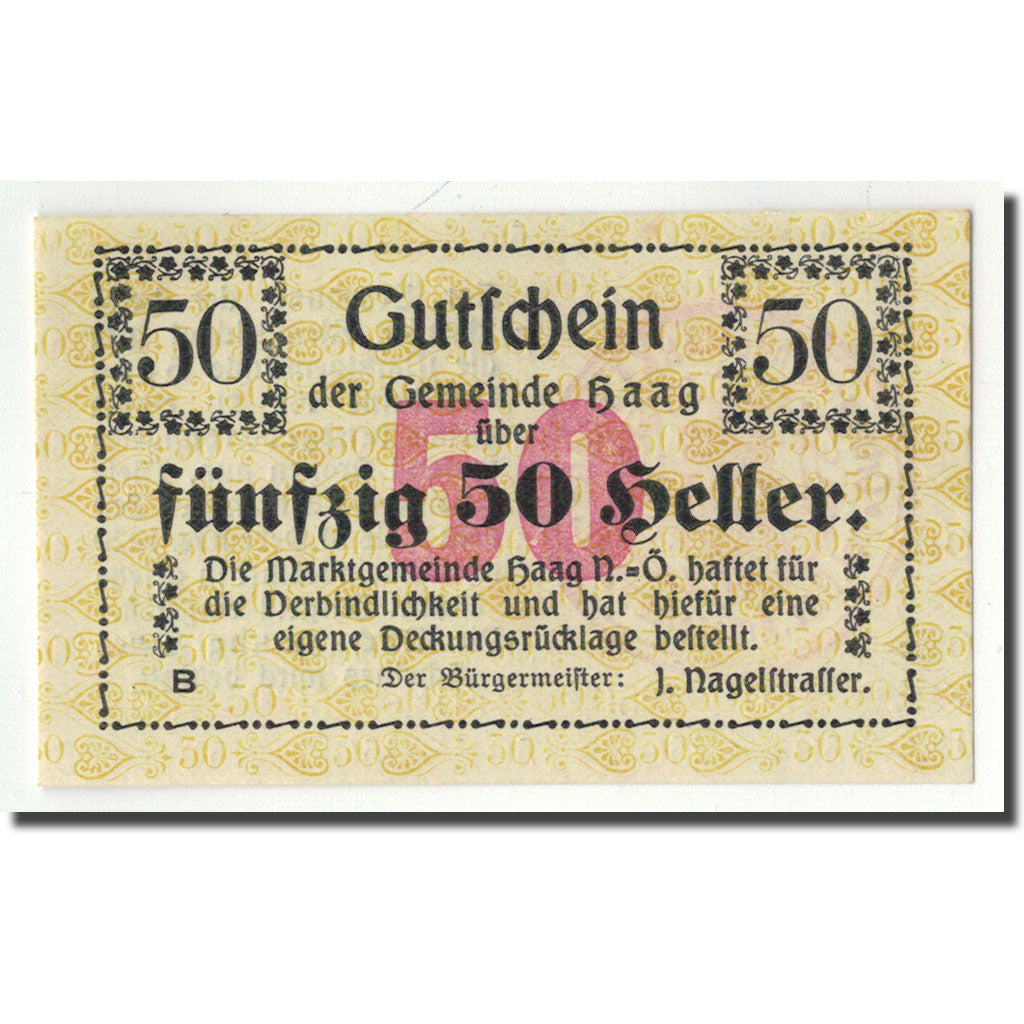 Geldschein, Österreich, Haag, 50 Heller, ecusson 2, 1919, 1919-12-20, UNZ-