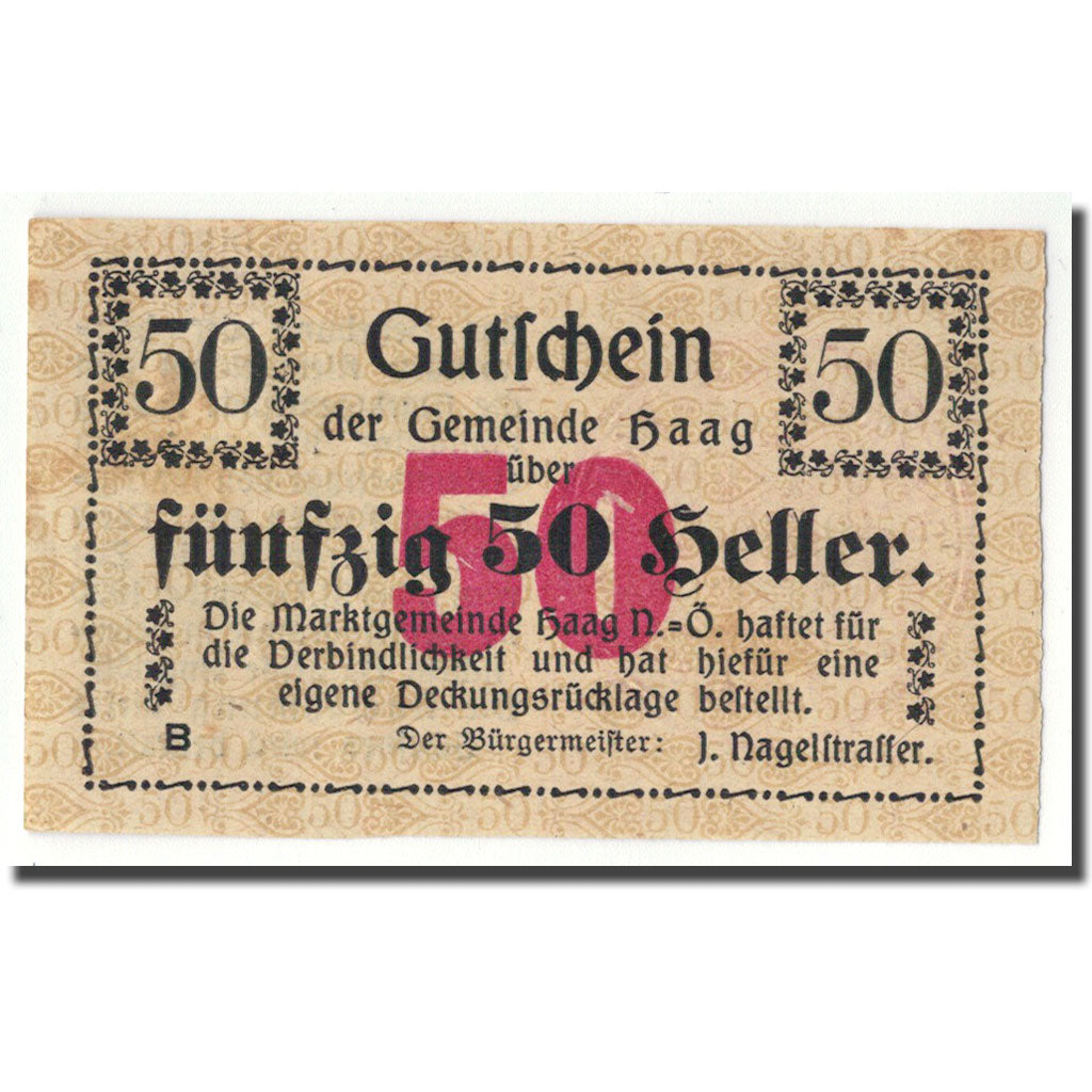 Geldschein, Österreich, Haag, 50 Heller, ecusson 3, 1919, 1919-12-20, UNZ-