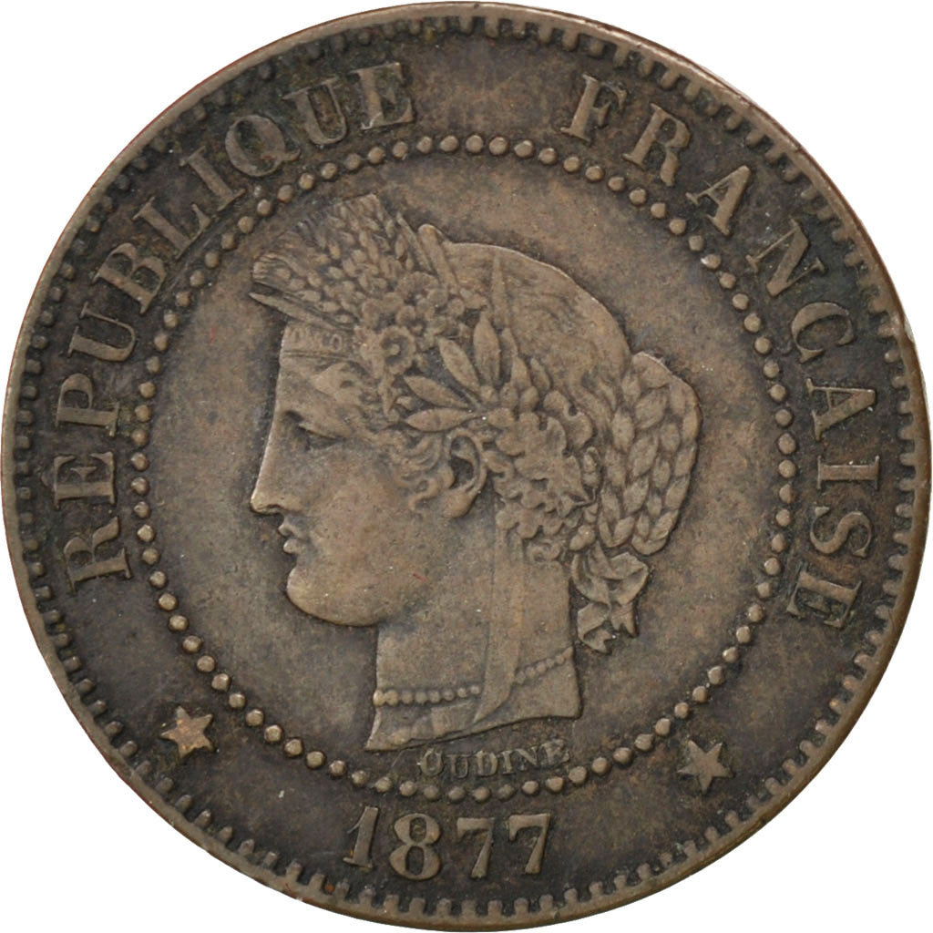 Moneda, Francia, Cérès, 2 Centimes, 1877, Paris, MBC, Bronce, KM:827.1