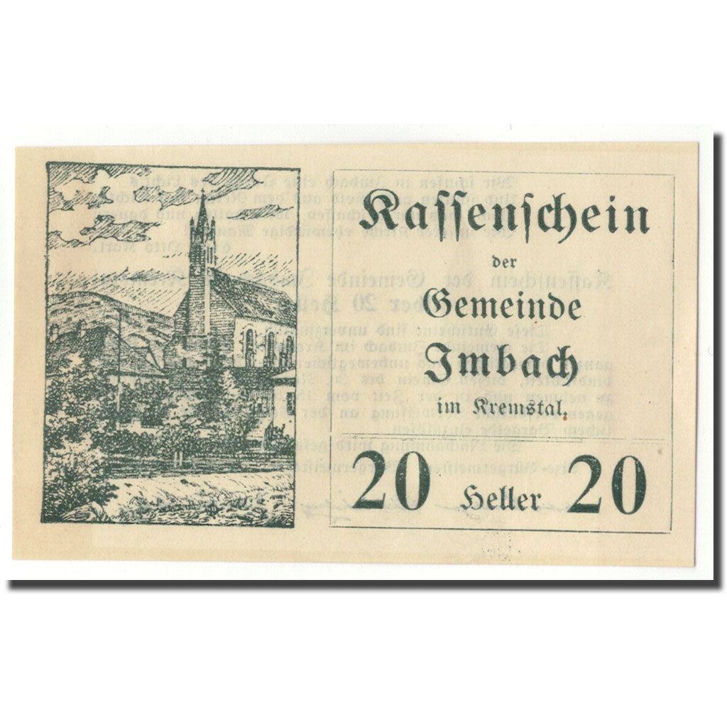 Geldschein, Österreich, Imbach, 20 Heller, paysage 1, 1920, UNZ-, Mehl:FS 404
