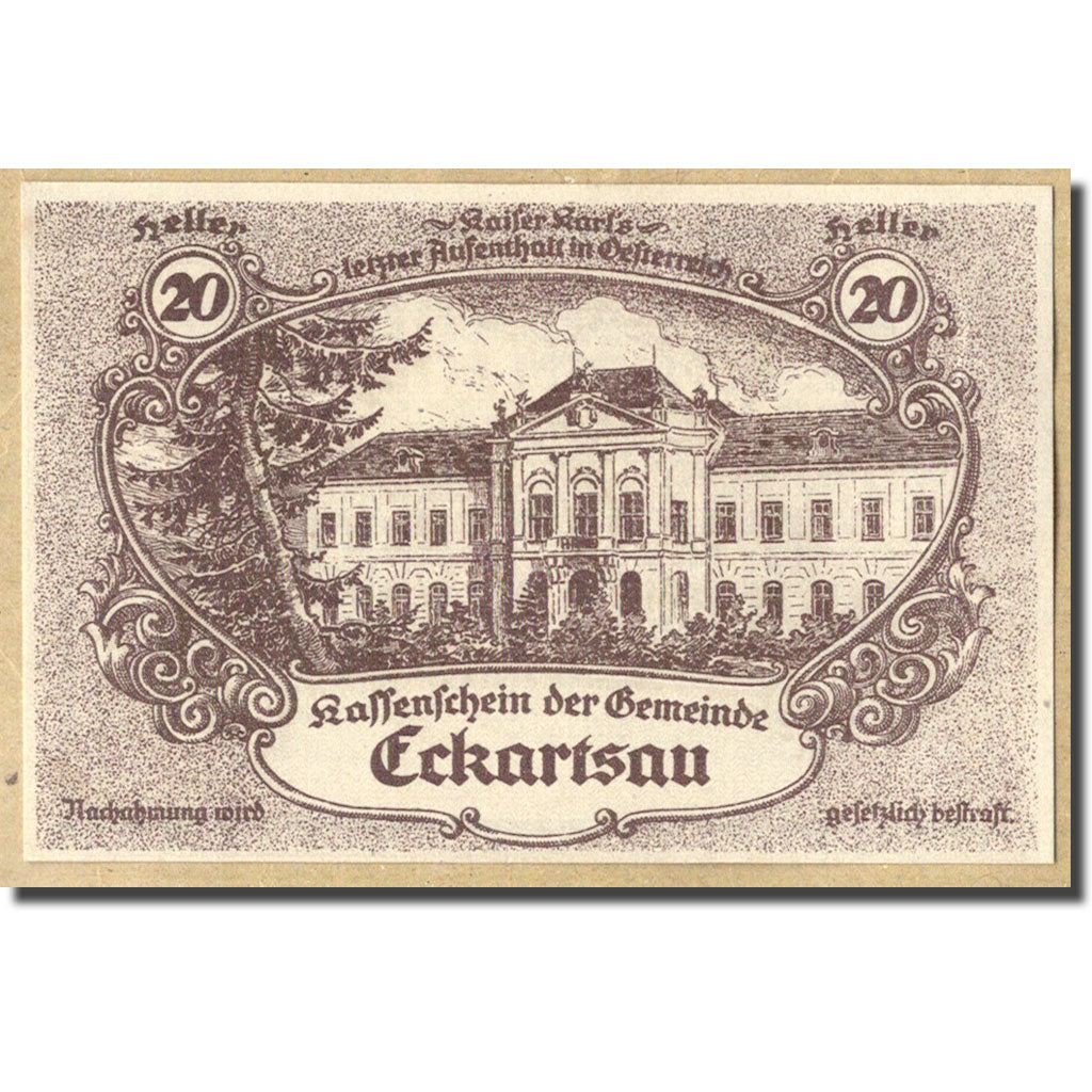 Geldschein, Österreich, Eckartsau, 20 Heller, Monument, 1920, UNZ-, Mehl:FS 149