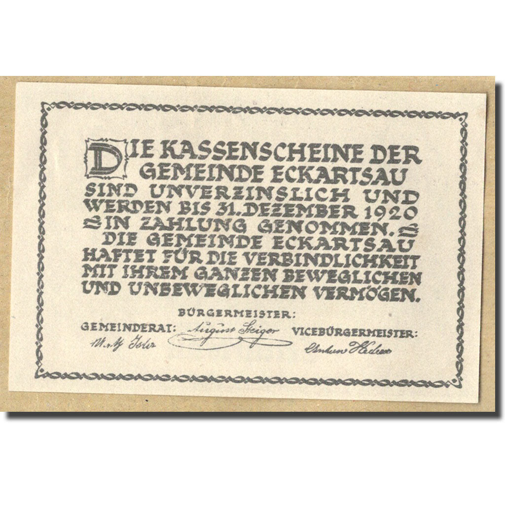 Geldschein, Österreich, Eckartsau, 20 Heller, Monument, 1920, UNZ-, Mehl:FS 149