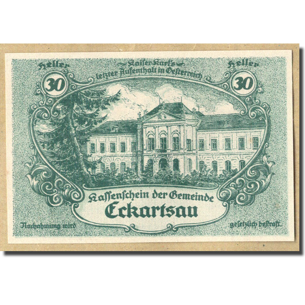 Geldschein, Österreich, Eckartsau, 30 Heller, Monument, 1920, UNZ-, Mehl:FS 149