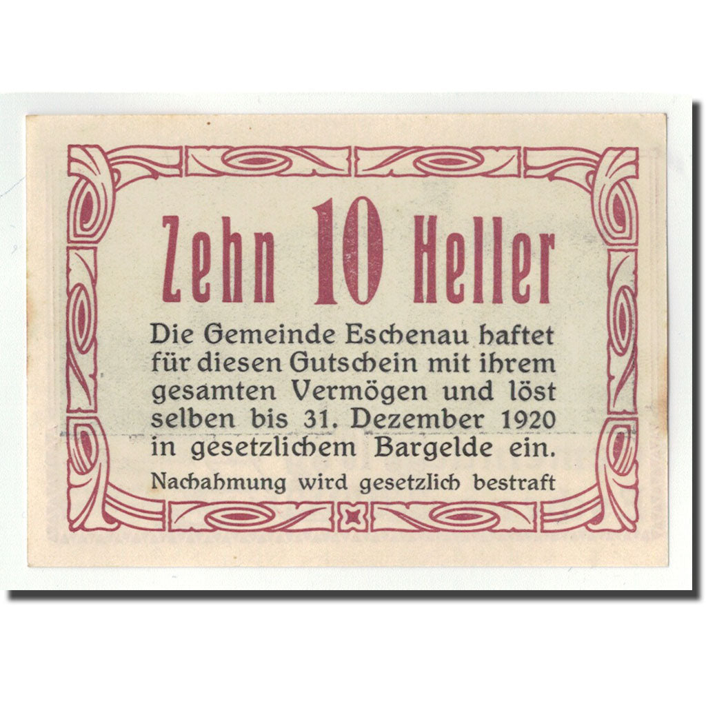 Geldschein, Österreich, Eschenau, 10 Heller, paysage, 1920, UNZ-, Mehl:FS 186a