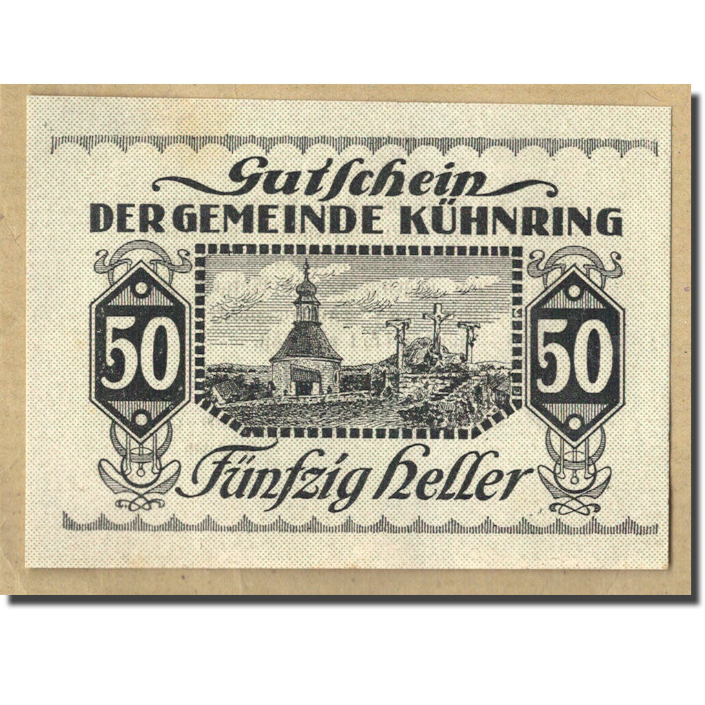 Banknote, Austria, Kuhnring, 50 Heller, paysage, 1920, UNC(63), Mehl:FS 489f