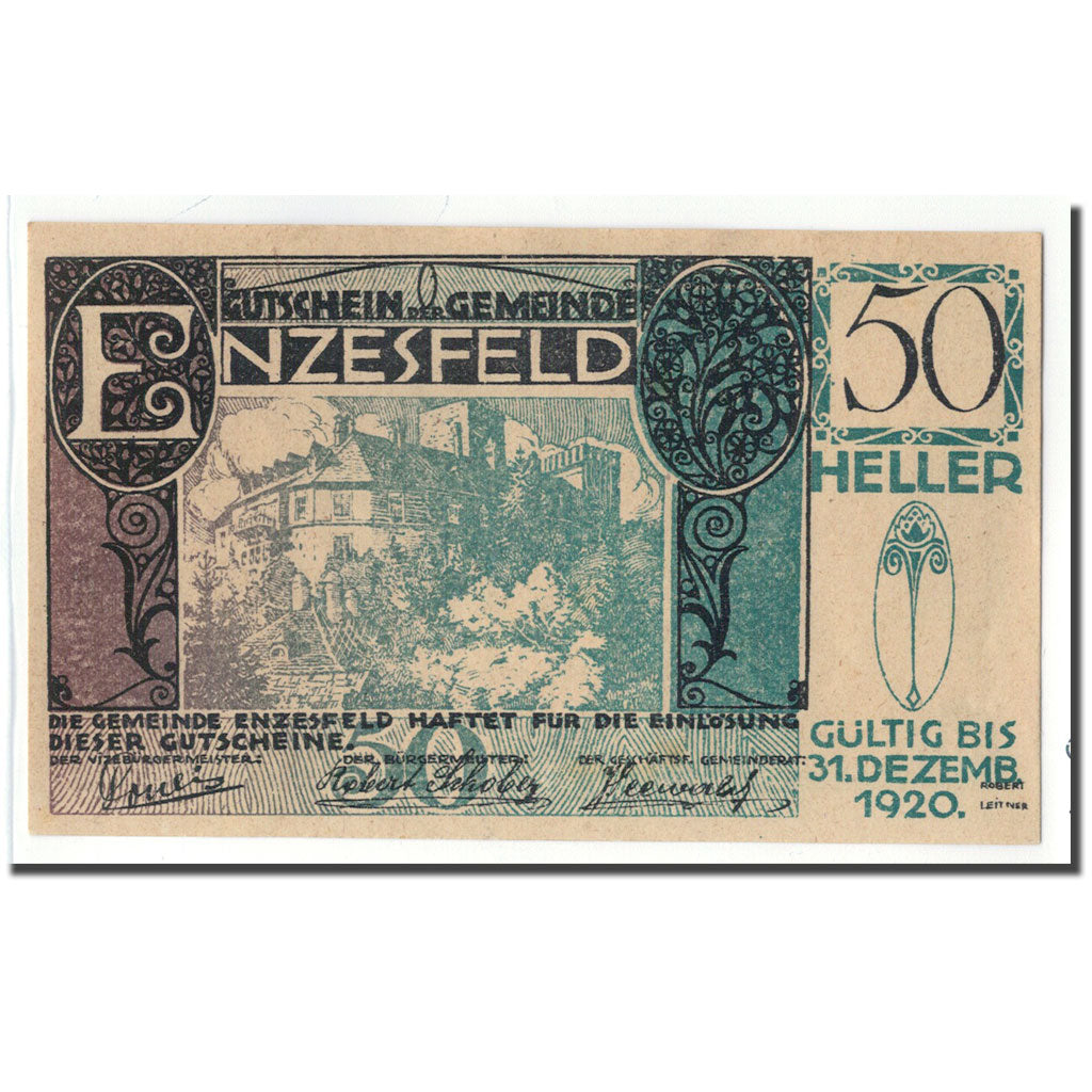 Geldschein, Österreich, Enzesfeld, 50 Heller, paysage, 1920, 1920-06-05, UNZ-