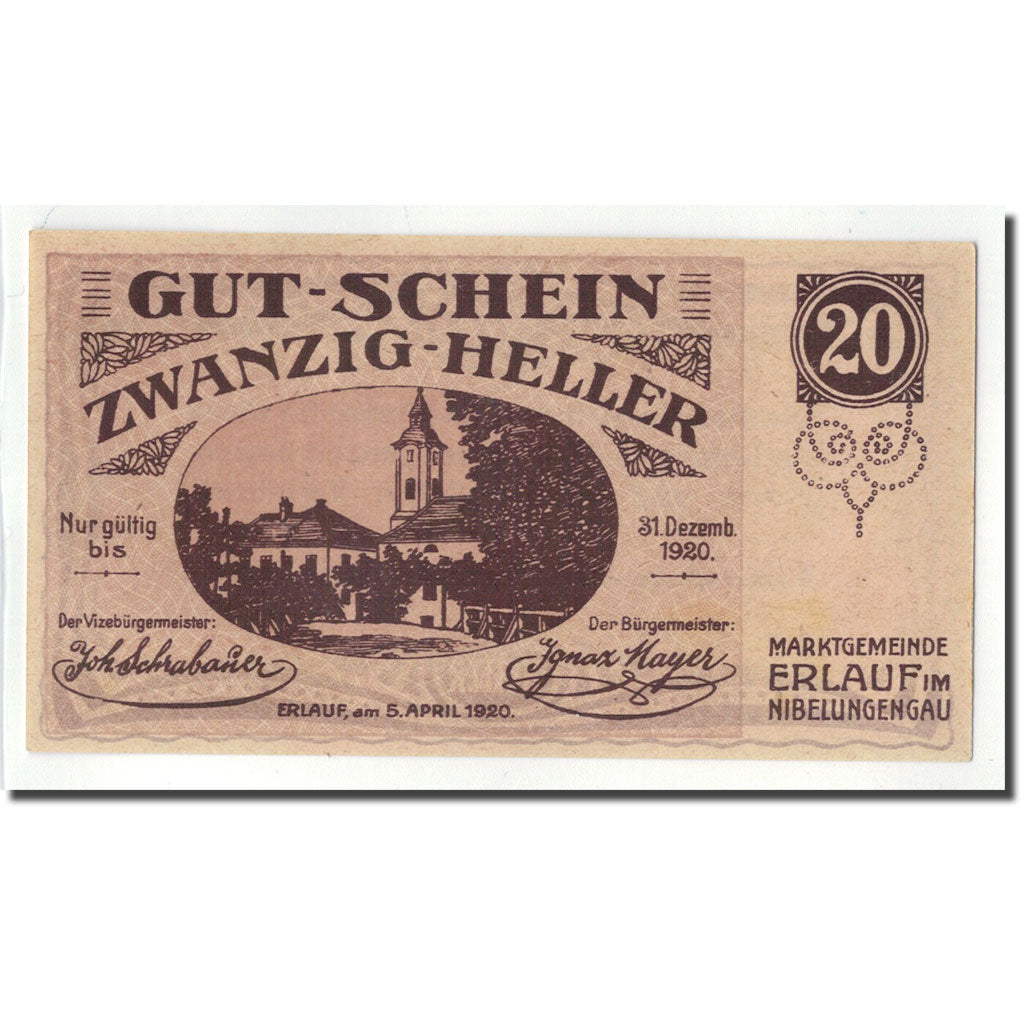 Geldschein, Österreich, Erlauf, 20 Heller, Eglise, 1920, 1920-06-05, UNZ-