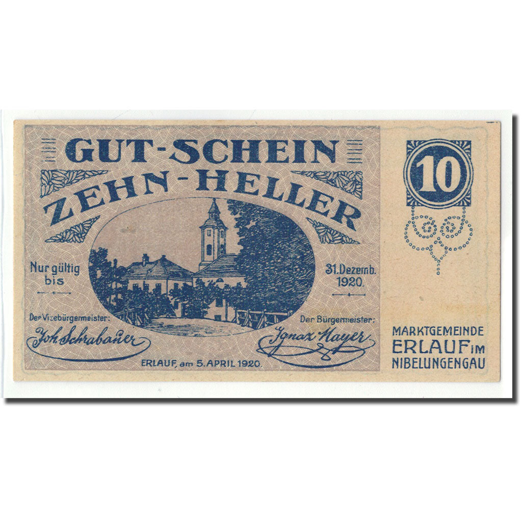 Geldschein, Österreich, Erlauf, 10 Heller, Eglise, 1920, 1920-06-05, UNZ-