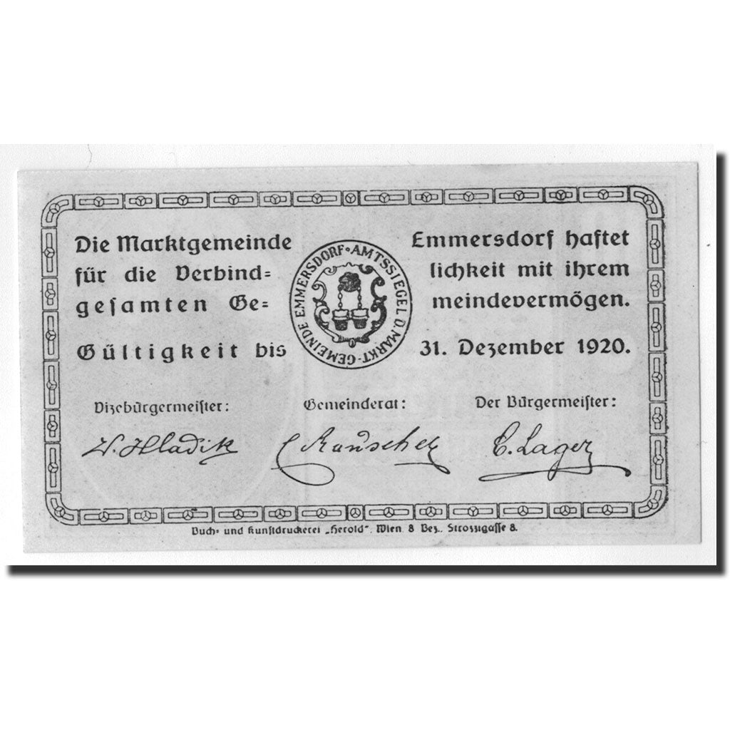 Geldschein, Österreich, Emmersdorf an der Donau, 10 Heller, village, 1920