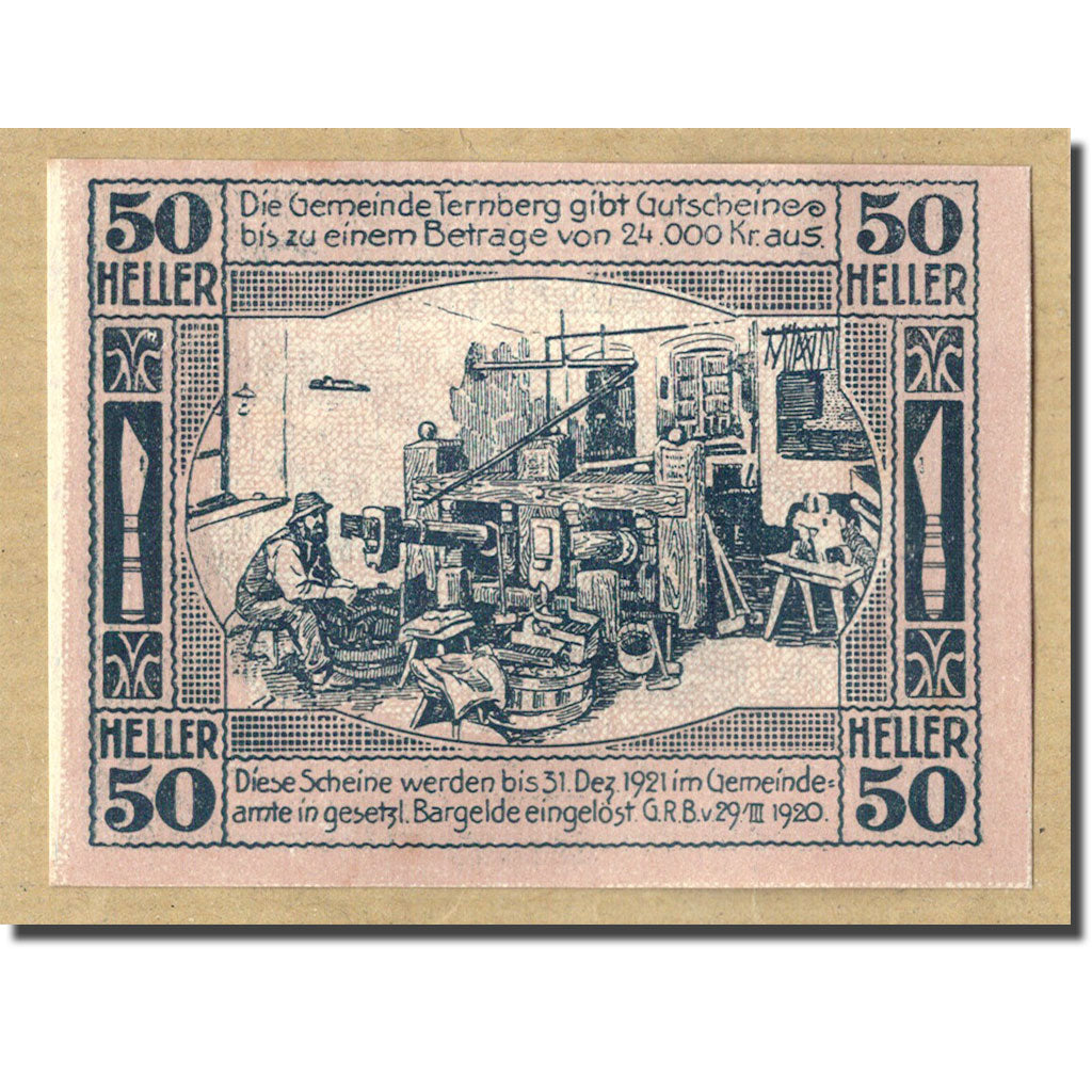 Banknote, Austria, Ternberg, 50 Heller, paysage, 1920, 1920-04-01, UNC(63)