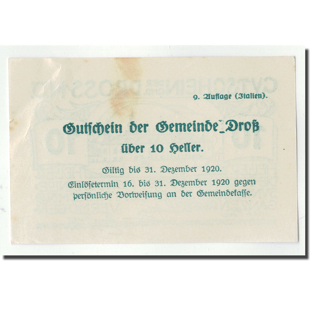 Geldschein, Österreich, Dross, 10 Heller, château, 1920, 1920-12-31, UNZ-