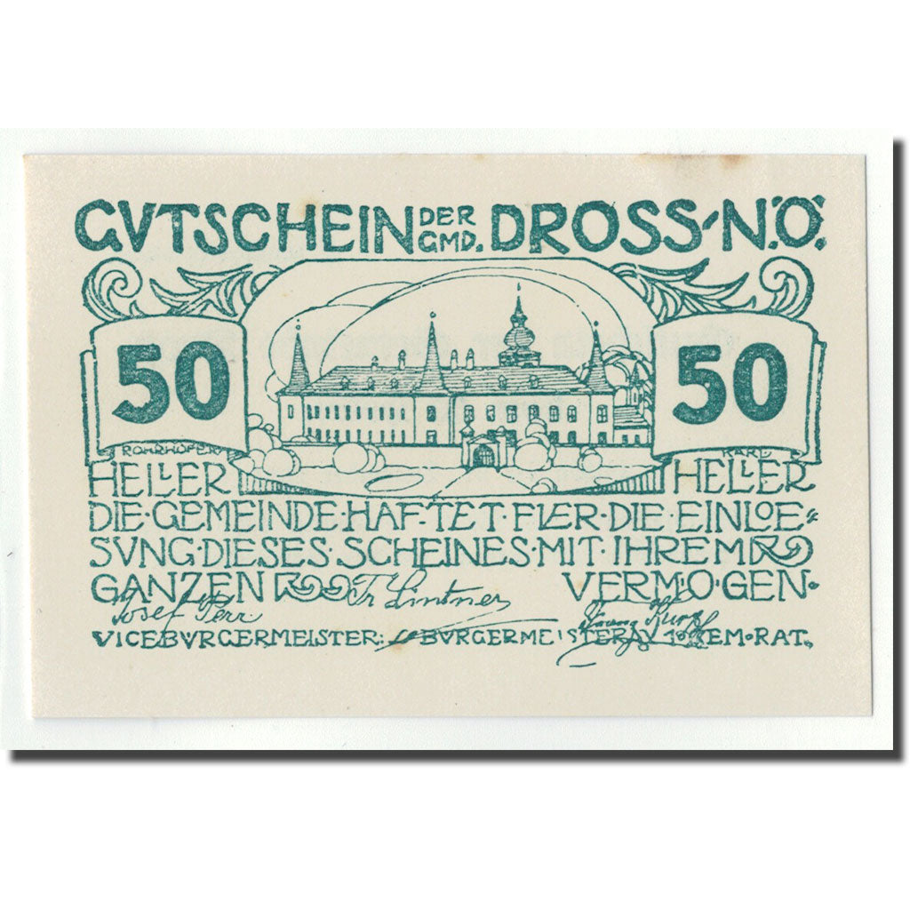 Geldschein, Österreich, Dross, 50 Heller, château, 1920, 1920-12-31, UNZ-