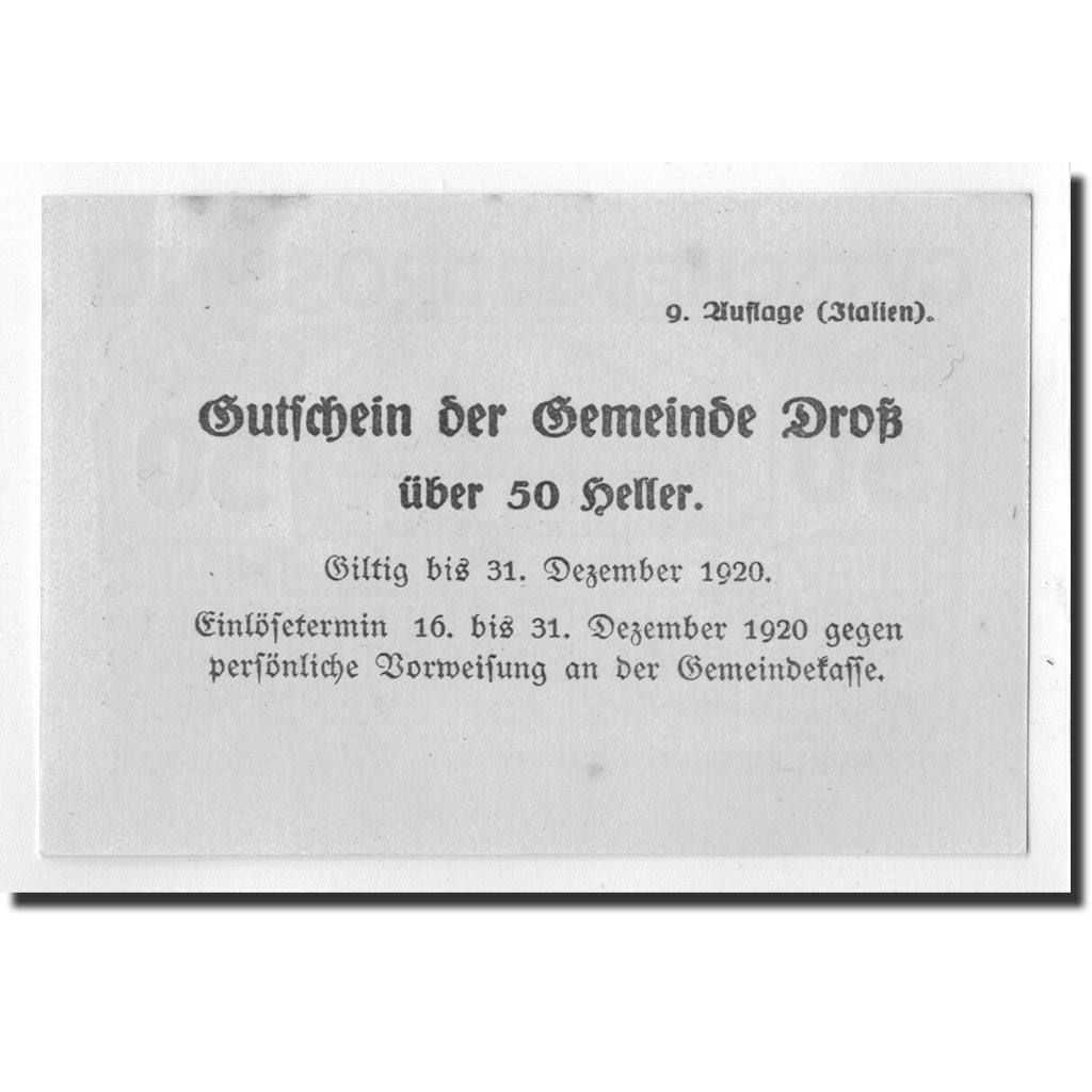 Geldschein, Österreich, Dross, 50 Heller, château, 1920, 1920-12-31, UNZ-