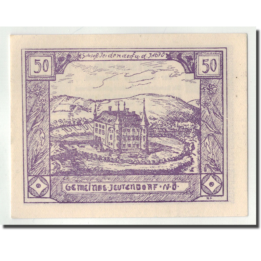 Geldschein, Österreich, Jeutendorf, 50 Heller, château, 1920, 1920-06-20