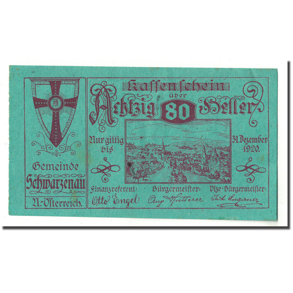 Banknote, Austria, Schwarzenau, 80 Heller, village, 1920, 1920-06-01, UNC(63)