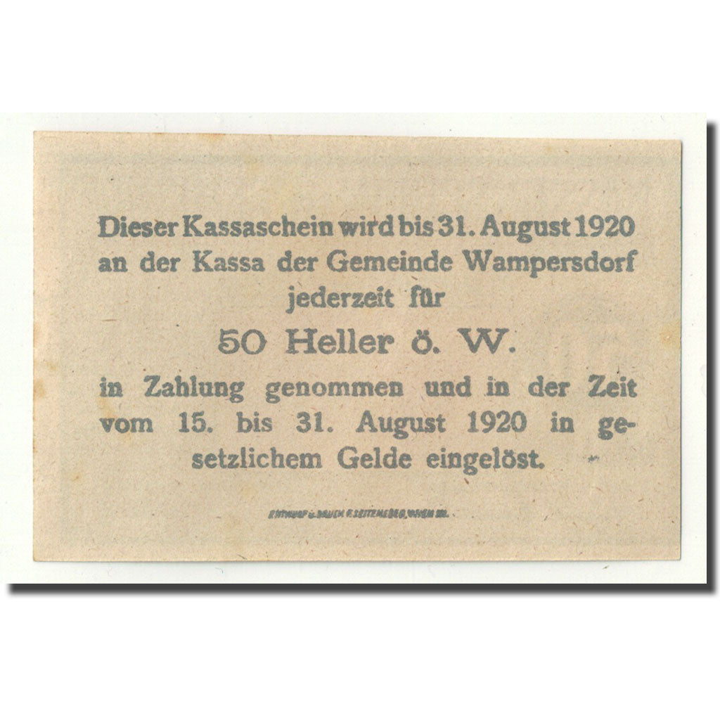 Banknote, Austria, Wampersdorf, 50 Heller, paysage, UNC(63), Mehl:FS 1138a