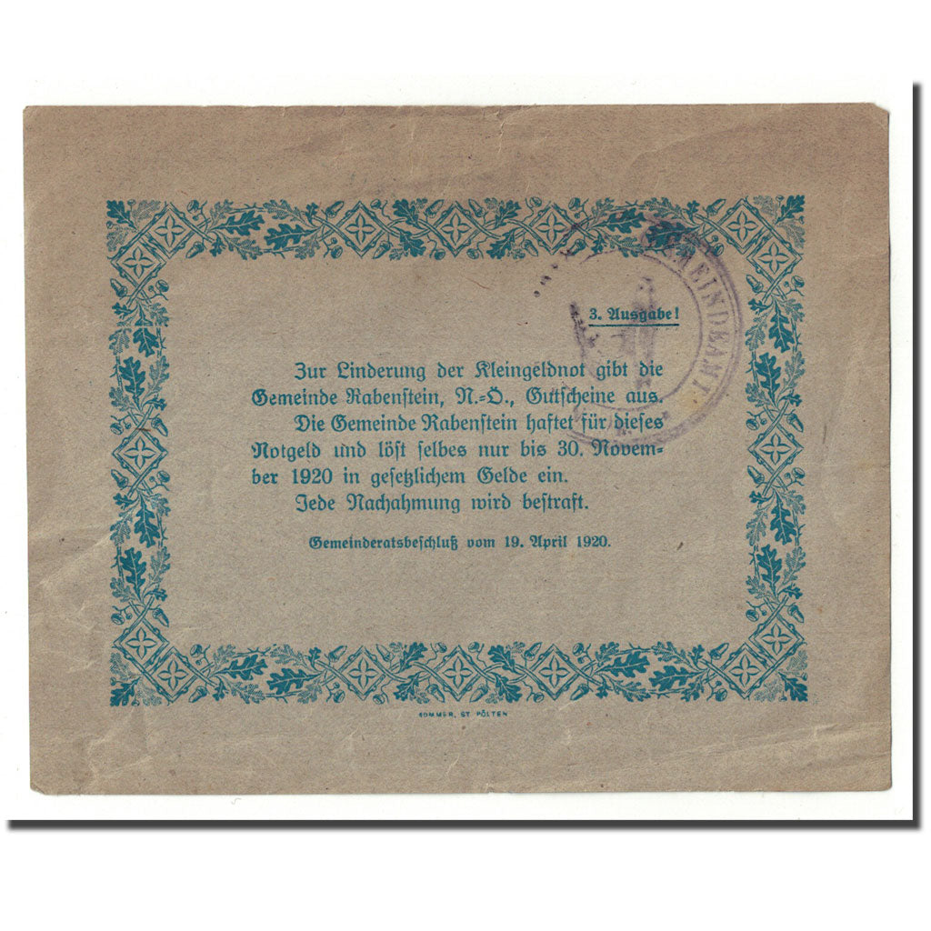 Banconote, Austria, Rabenstein, 80 Heller, paysage, 1920, 1920-04-19, SPL