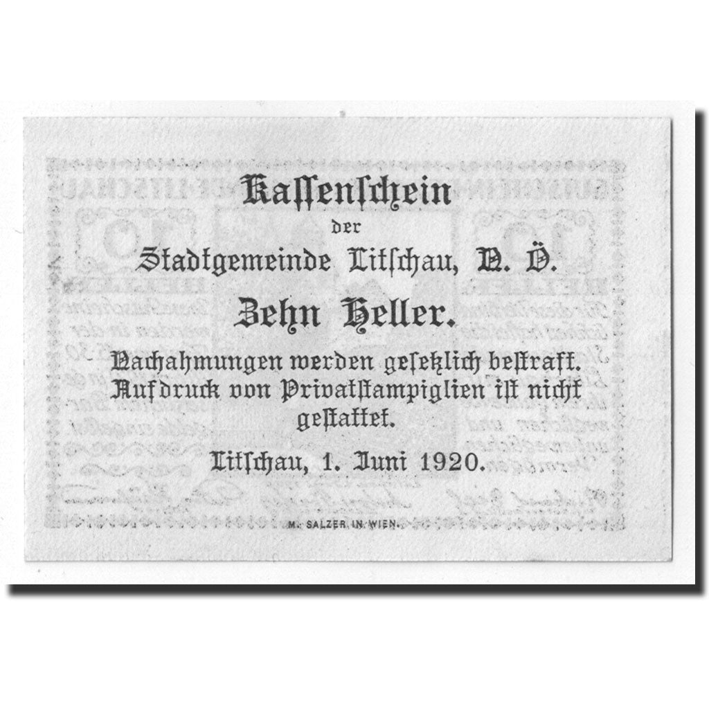 Banknote, Austria, Litschau, 10 Heller, paysage, 1920, 1920-06-01, UNC(63)
