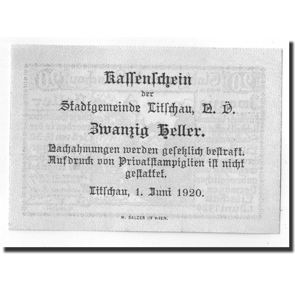 Banknote, Austria, Litschau, 20 Heller, paysage, 1920, 1920-06-01, UNC(63)