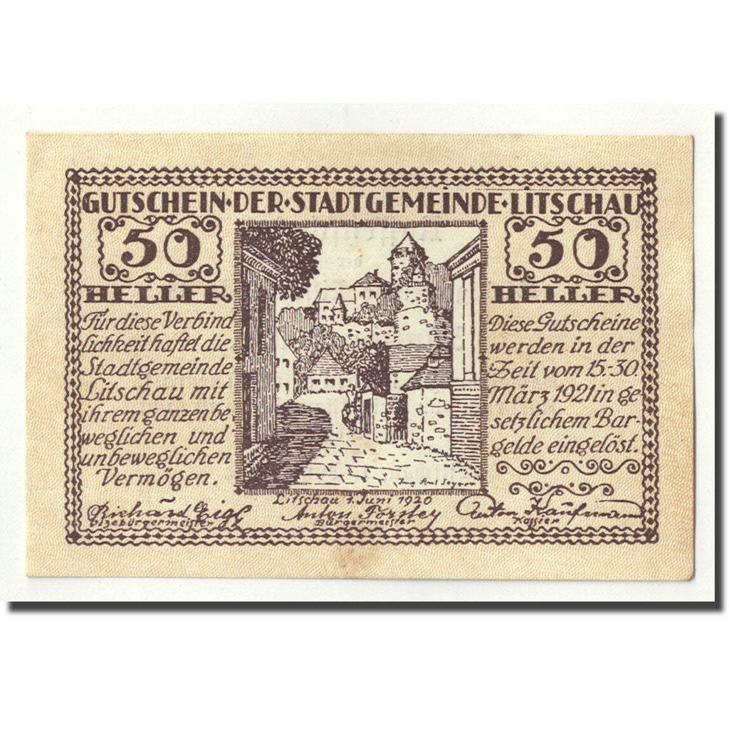 Banknote, Austria, Litschau, 50 Heller, paysage, 1920, 1920-06-01, UNC(63)