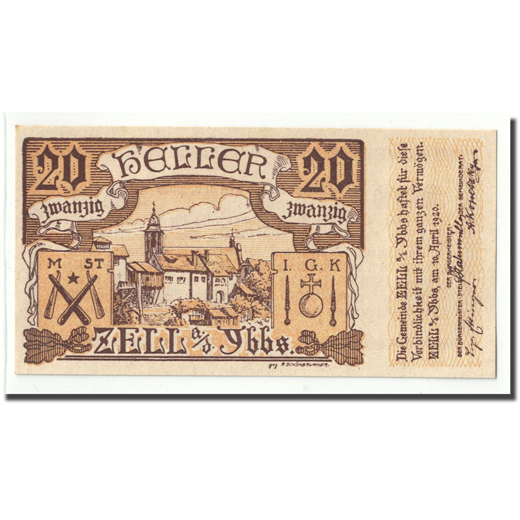 Banknote, Austria, Zell a/d Ybbs, 20 Heller, Ecusson, 1920, 1920-04-10, UNC(63)