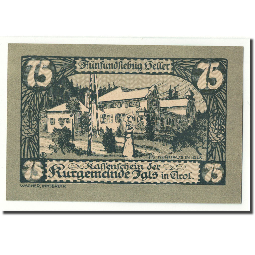 Geldschein, Österreich, Igls, 75 Heller, paysage, 1920, UNZ-, Mehl:FS 403