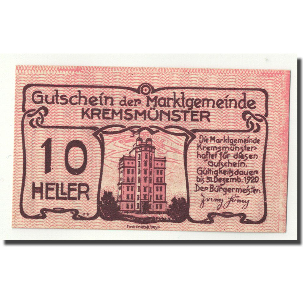Banknote, Austria, Kremsmünster, 10 Heller, animal, 1920, UNC(63), Mehl:FS 476Ib
